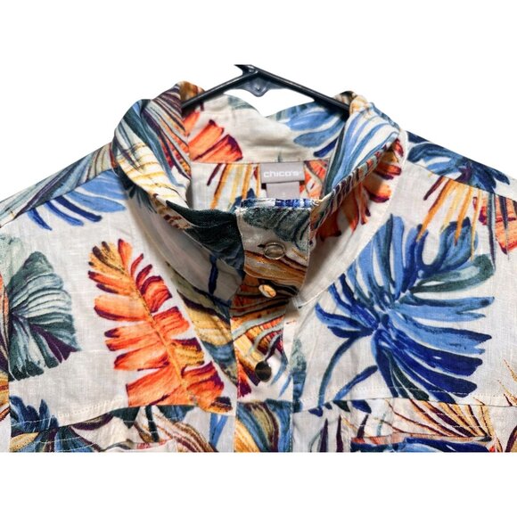 Chicos Tropical Palm Linen Jacket Tunic Women 16-18 XL Multicolor Utility Resort - Picture 15 of 16